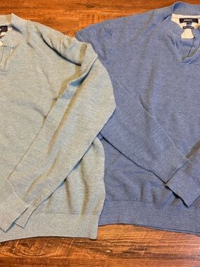 Johnnie-O Belmore Sweater Mens Large Laguna Blue V Neck Long Sleeve Lot Of 2
